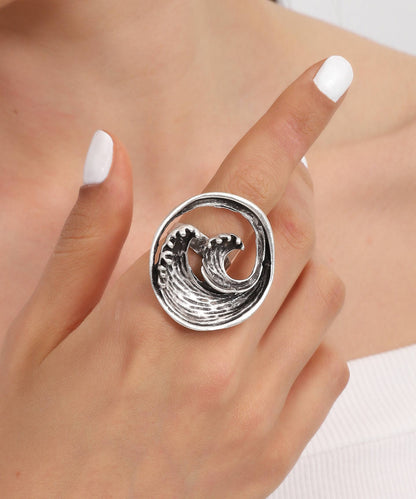 945 Turkish Silver Plated Wave Adjustable Ring