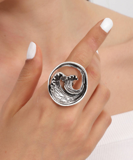 945 Turkish Silver Plated Wave Adjustable Ring
