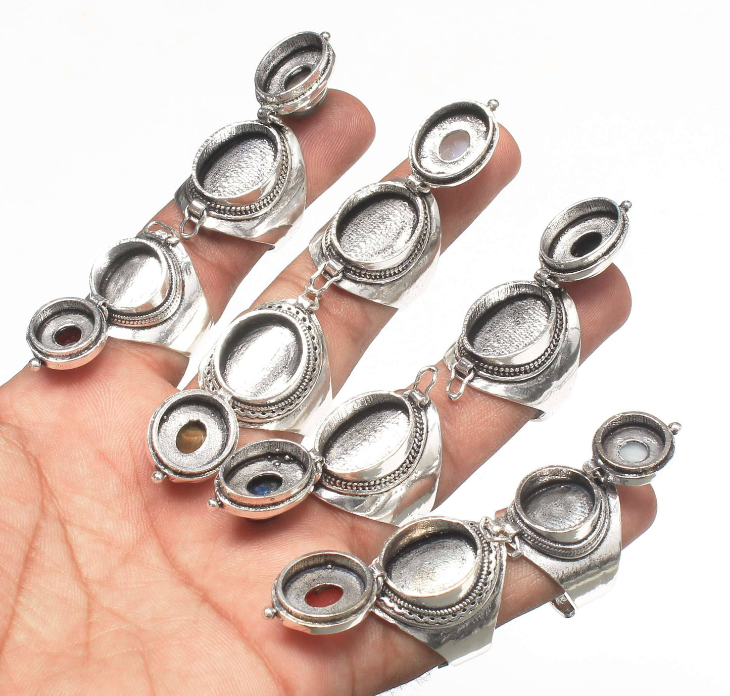 Handmade Silver-Plated Poison Rings with Semiprecious Gemstones