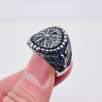 Stainless Steel Viking Rune Compass Ring
