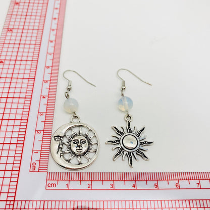 Asymmetric Design Face Moon Sun Earrings