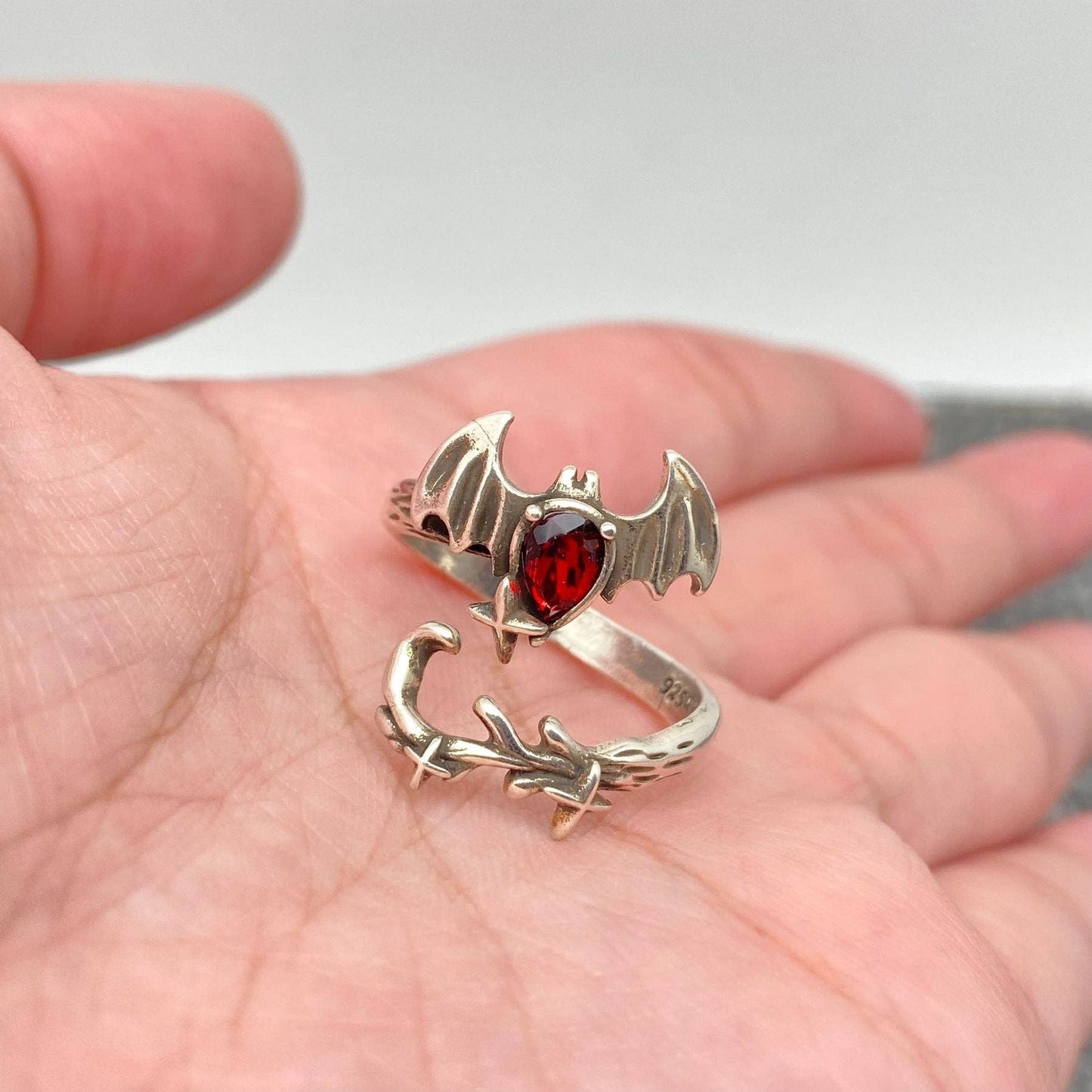 Gothic Red Swarovski Crystal ☆ Devil Wing Ring