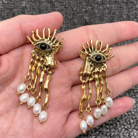 Vintage Pearl Fringe Demon Eye Post Earrings