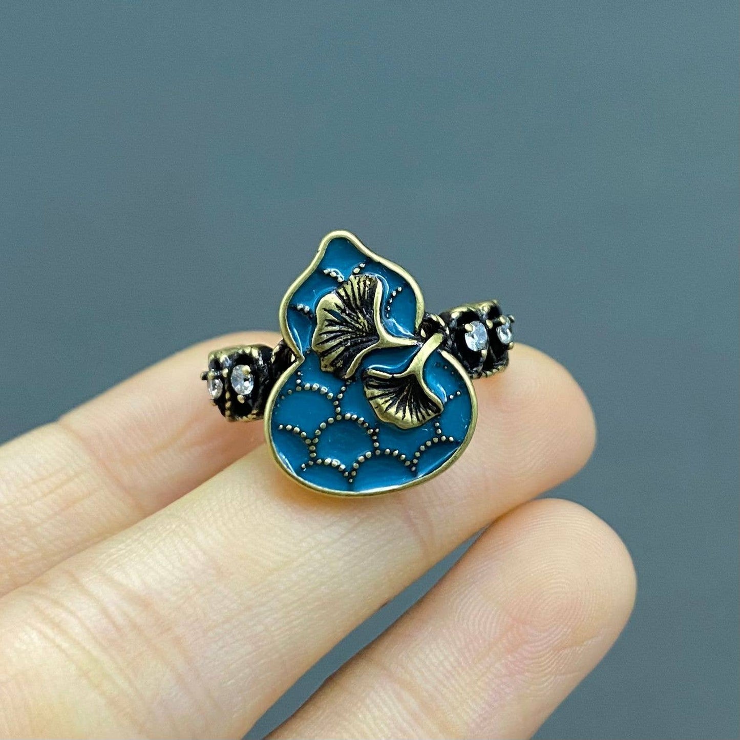 Enamel Ginko Bronze Adjustable Ring
