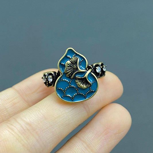 Enamel Ginko Bronze Adjustable Ring