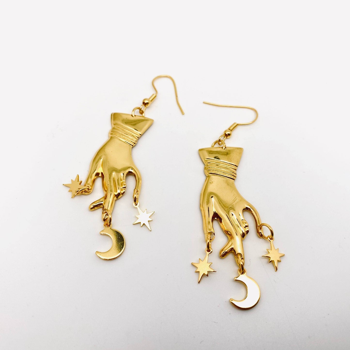 Fortune Teller Star Moon Hands Pendant Earrings