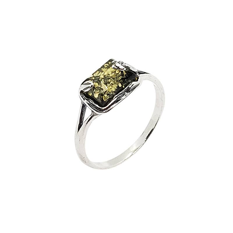 Green Amber Sterling Silver Ring