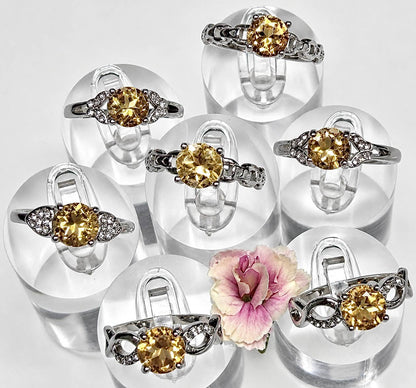 Faceted Citrine Stainless Steel Ring