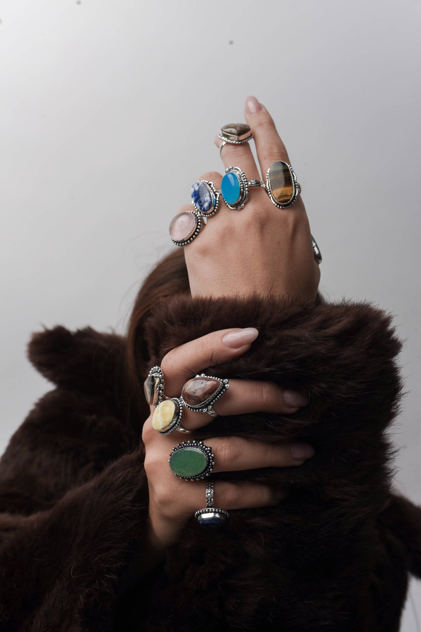 Assorted Semiprecious Stone Rings ☆ Silver Plated, Mixed Sizes, Assorted Designs