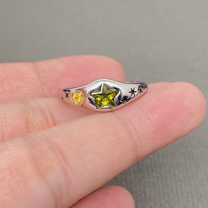 Star Zirconia Inlaid 18K Gold Plated Stainless Steel Ring
