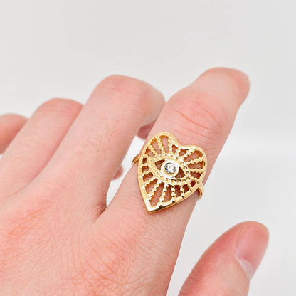 Hollow Heart * Ouija Planchette *  Inlaid Cubic Zirconia Stainless Steel Ring