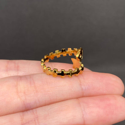 Fishbone 18K Gold Plated Stainless Steel Ring - Adjustable