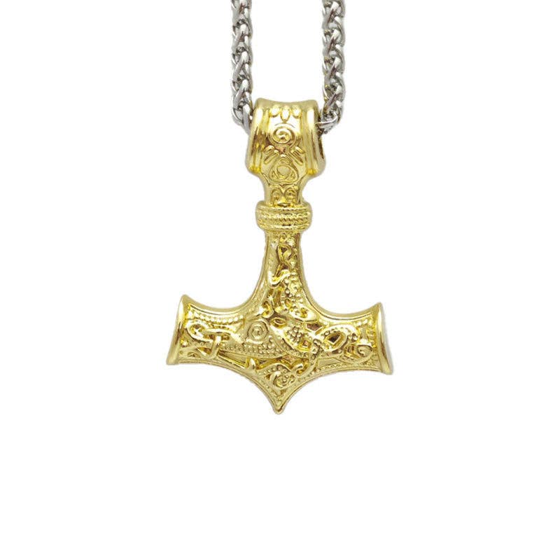 Viking Odin Triangle Knot Mjolnir Pendant Necklace