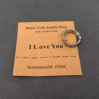 Morse Code "Never Give Up"  Stainless Steel Adjustable Ring