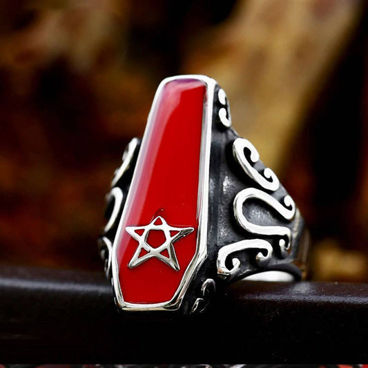 Crimson Red Coffin Enamel Ring
