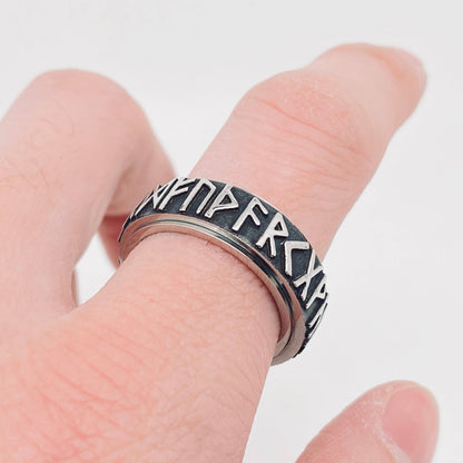 Viking Letter Rune Stainless Steel Men's Rotatable Ring