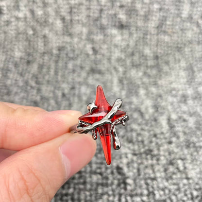 Gothic Red Star Adjustable Ring