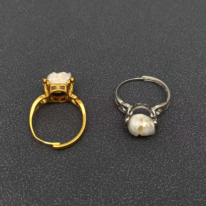 Gothic Freshwater Pearl Carved Skull Adjustable Ring