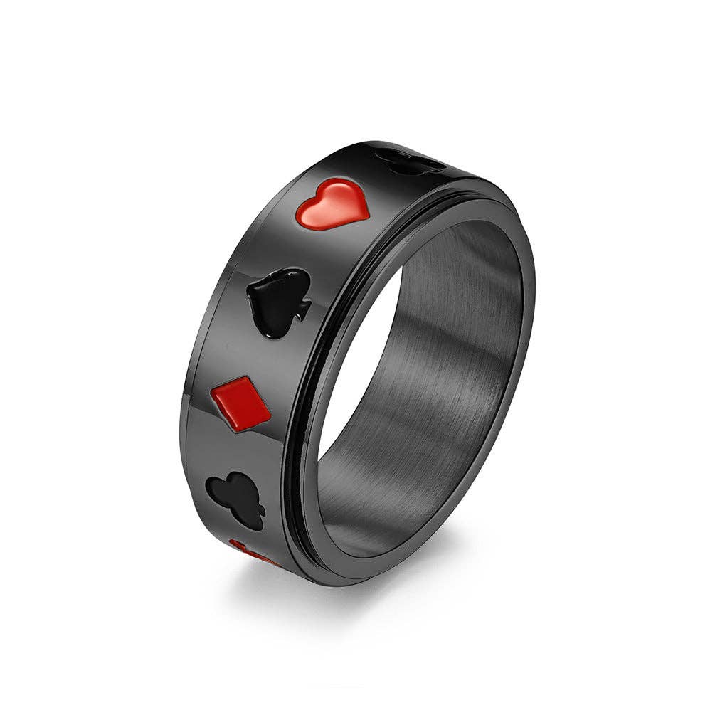 Poker Pattern ♤♡◇♧ Stainless Steel Rotatable Fidget Ring