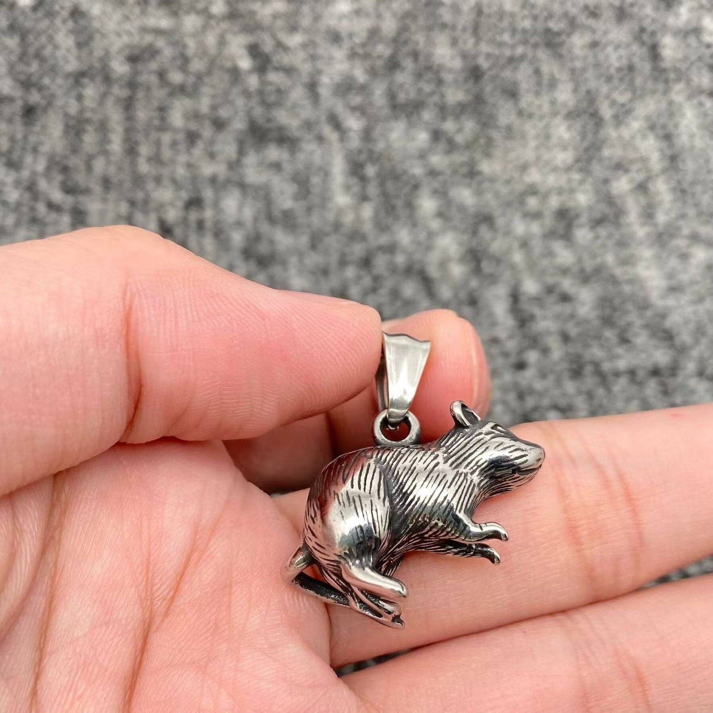 Stainless Steel Mouse Charm Pendant With Chain