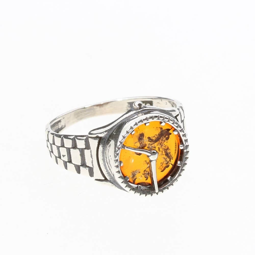 Baltic Amber Sterling Silver Watch Adjustable Ring