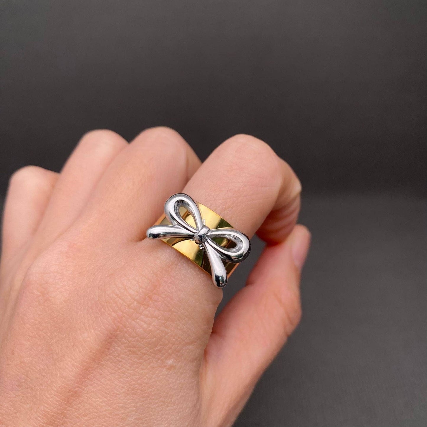 Two-Tone Bow ☆ 18K Gold Plated Stainless Steel Ring