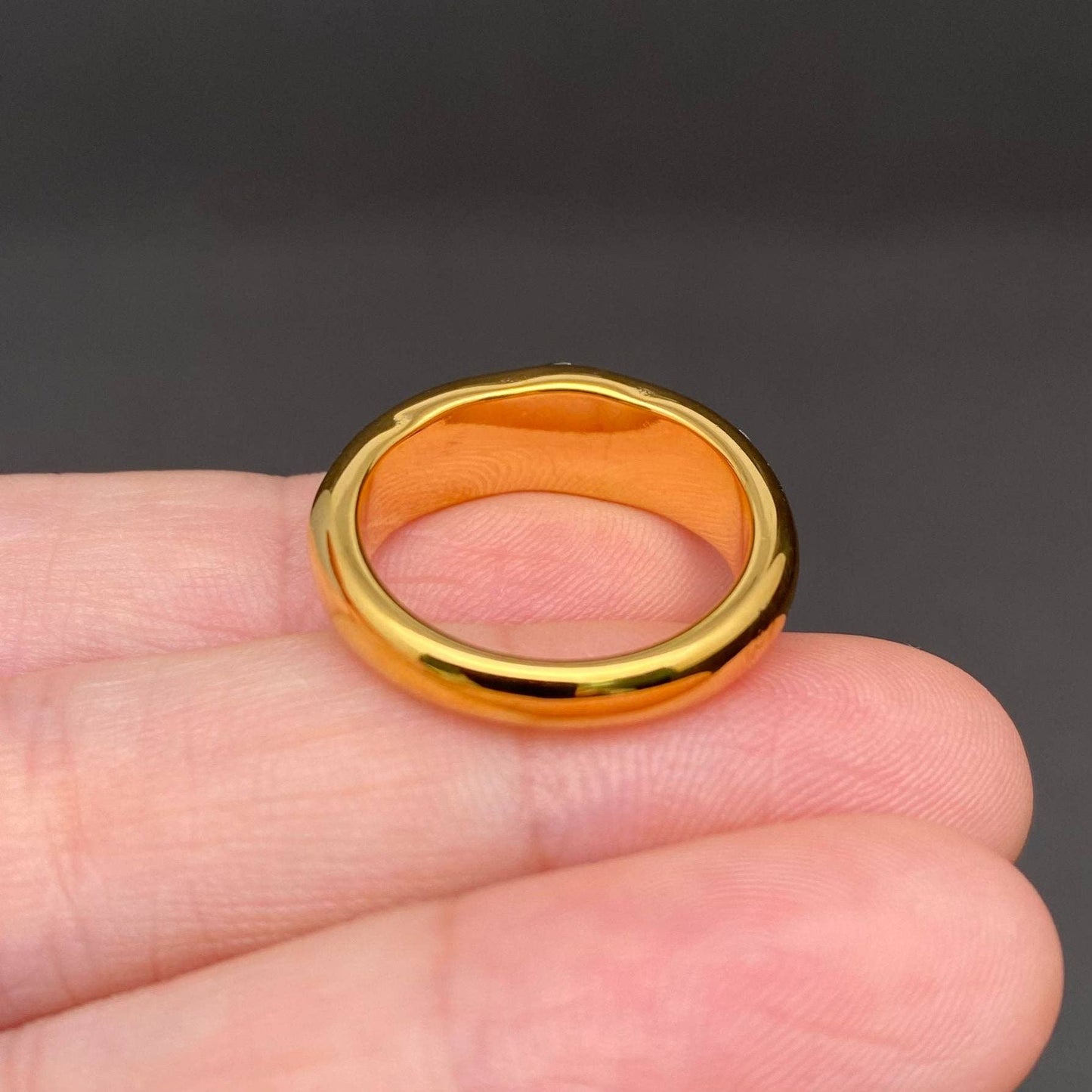 Colored Zircon Inlaid 18K Gold Plated Stainless Steel Ring