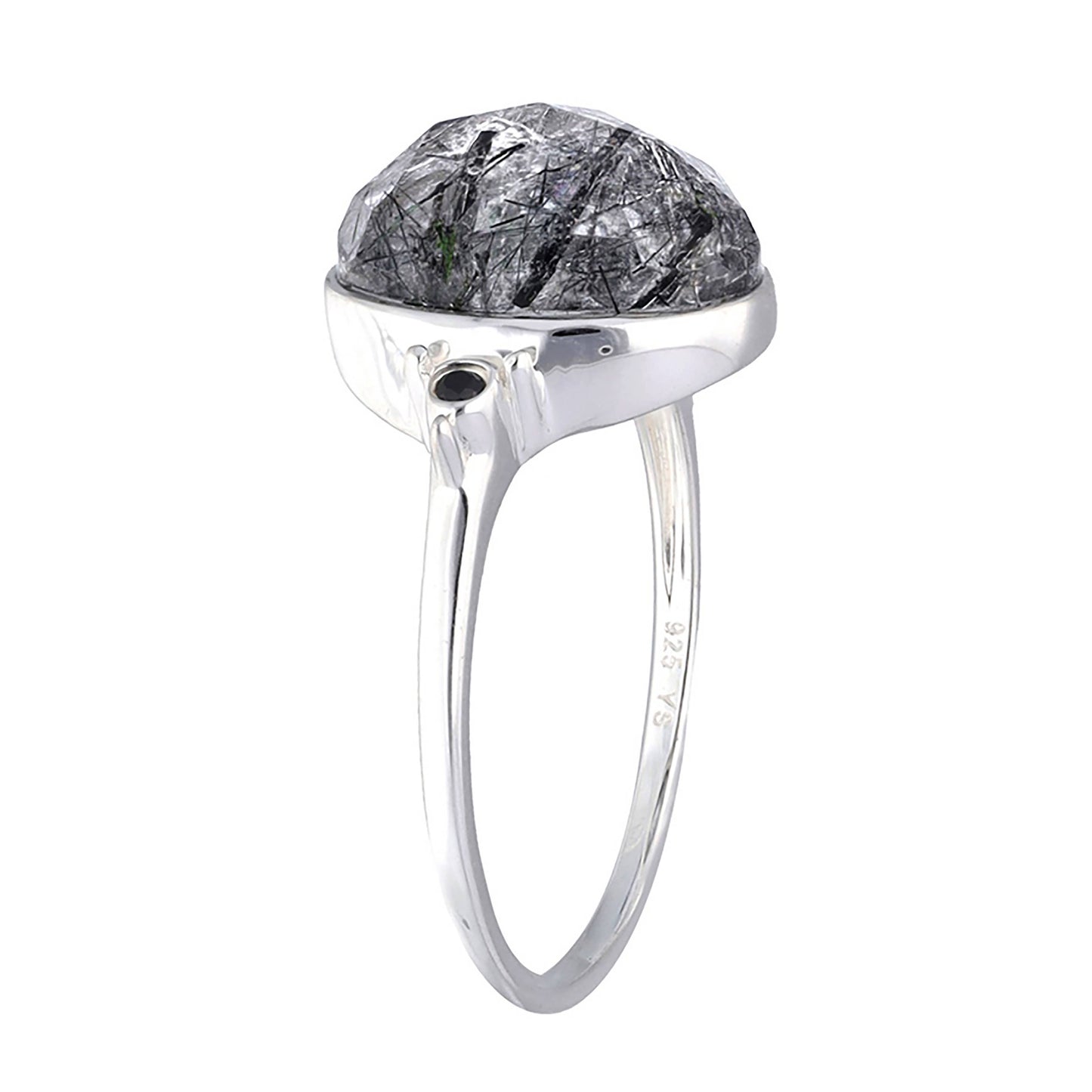 925 Sterling Silver Black Rutiled Quartz Solitaire Ring