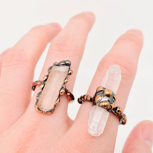 Clear Quartz Crystal Irregular Column Ring