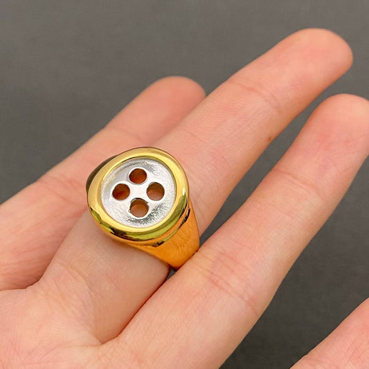 Button Two Tone 18K Gold Plated