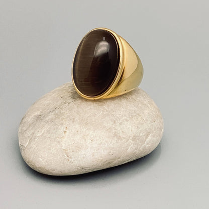 Gemstone Signet Ring☆ 18k Gold Plate Stainless Steel ☆ Tiger Eye ☆ Malachite