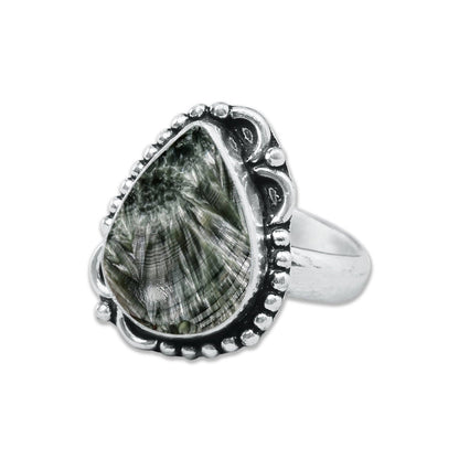 Seraphinite Rings – Handmade, Silver-Plated ☆ Angelic Green Gemstone