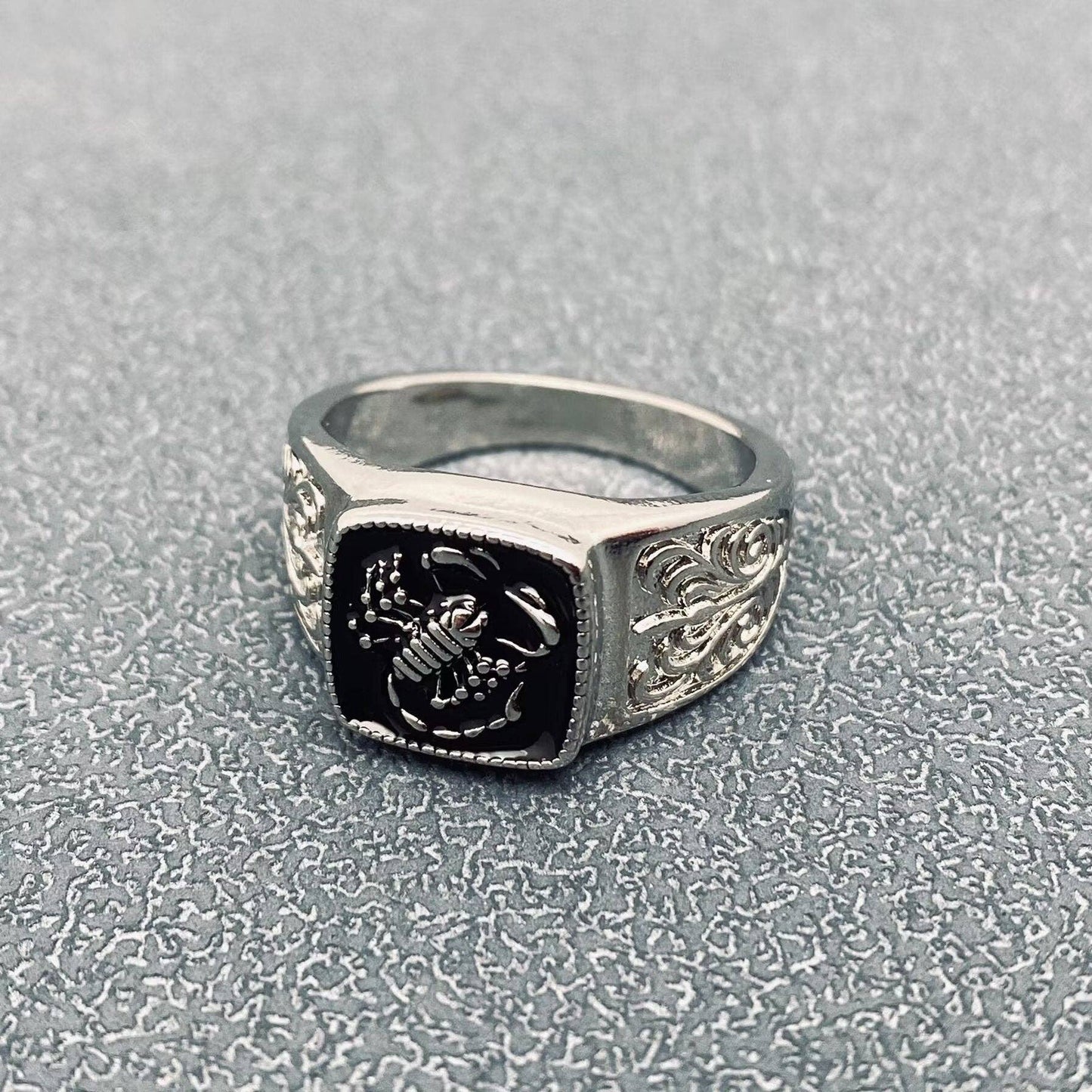 Black Enamel Scorpion Signet Ring