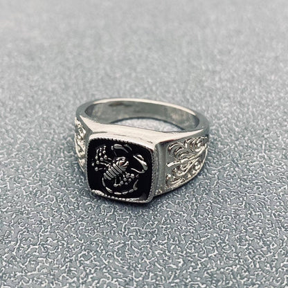 Black Enamel Scorpion Signet Ring