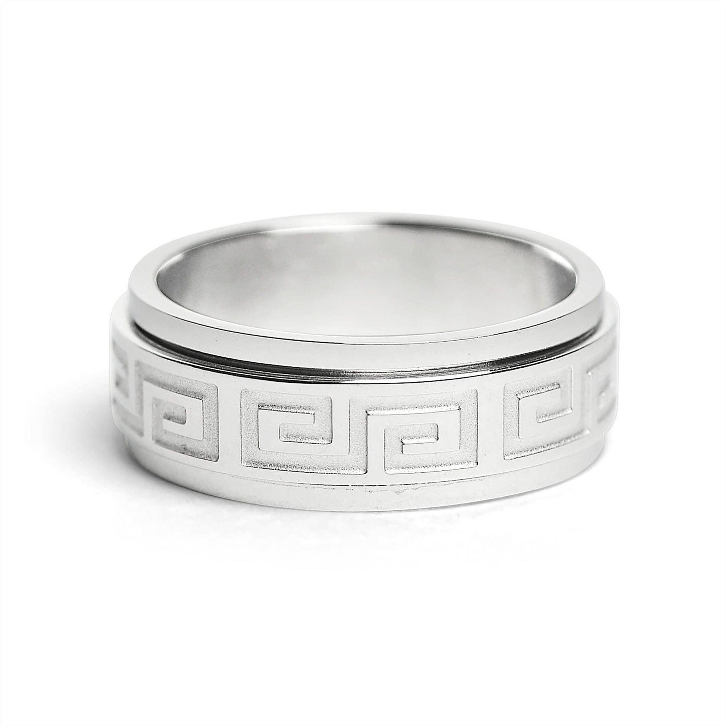 Greek Key Stainless Steel Spinner Ring