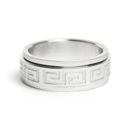 Greek Key Stainless Steel Spinner Ring