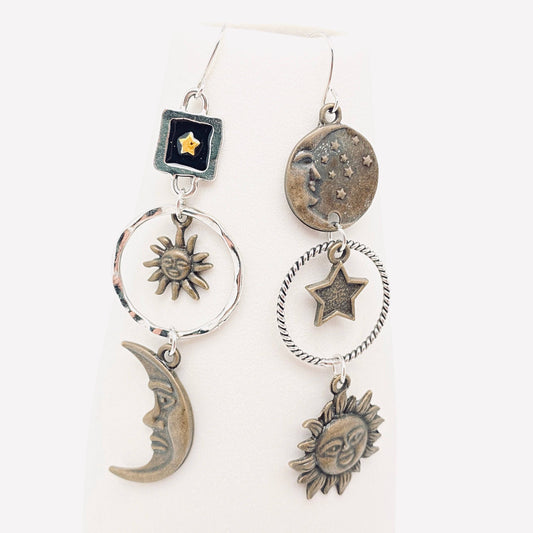 Sun Moon Asymmetric Long Earrings