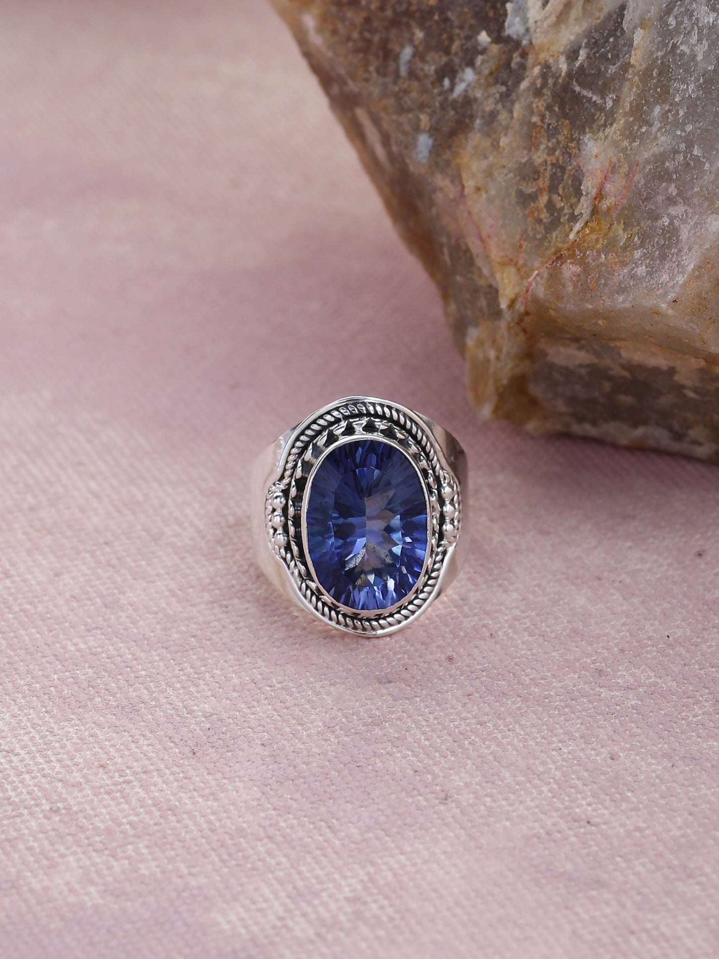 925 Silver Regal Blue Mystic Quartz Gemstone Ring