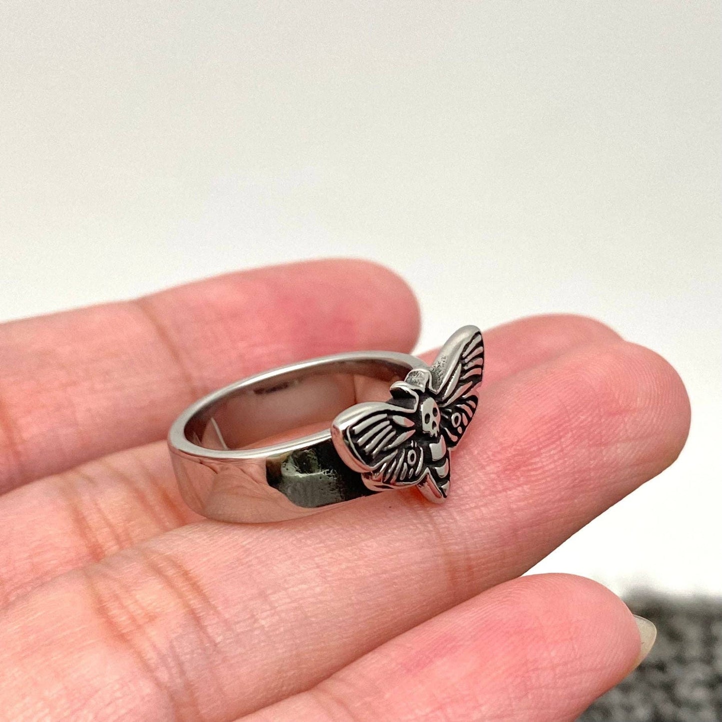 Stainless Steel Death Head Moth Ring