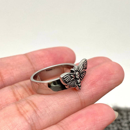 Stainless Steel Death Head Moth Ring