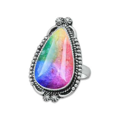 Rainbow Quartz Rings 🌈 Handmade & Silver-Plated, Colored Semiprecious Gemstone (US Sizes 6–10)