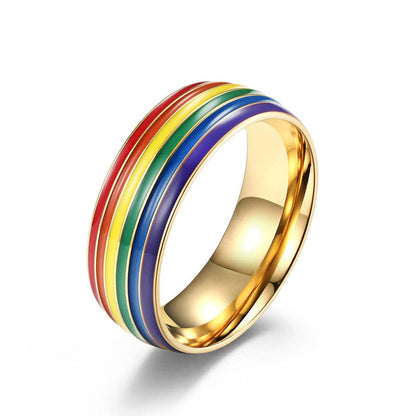 Rainbow Striped 🌈 Stainless Steel Pride Ring
