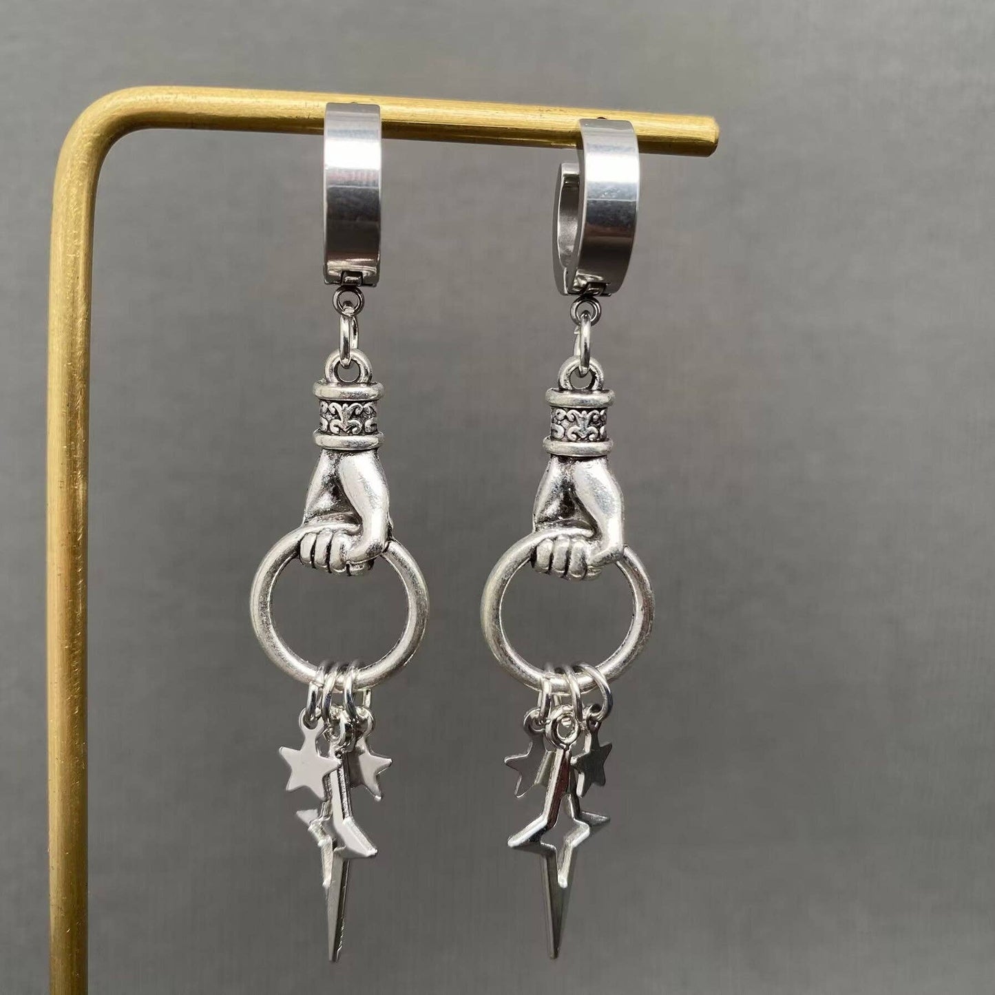 Gothic Hand Catch Star Huggie Hoop Earrings