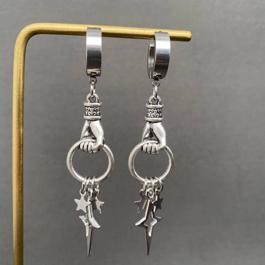 Gothic Hand Catch Star Huggie Hoop Earrings