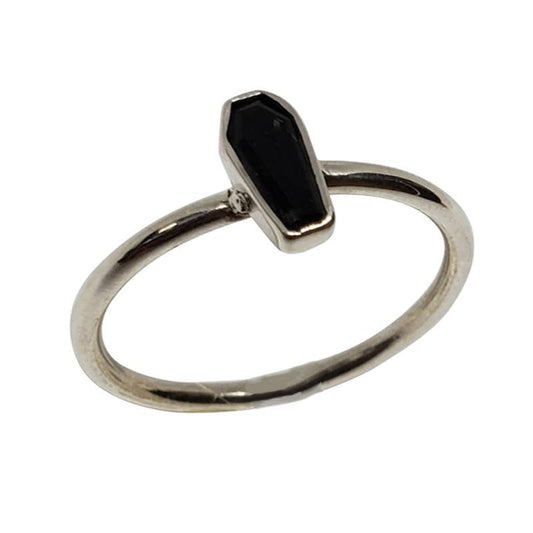 Black Tourmaline Sterling Silver Coffin Ring