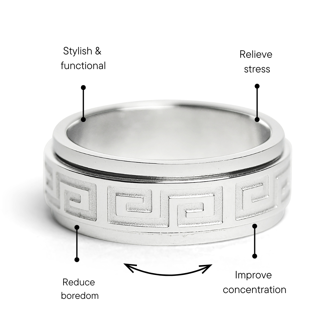 Greek Key Stainless Steel Spinner Ring