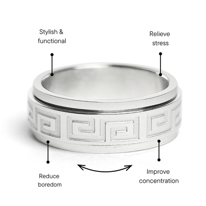 Greek Key Stainless Steel Spinner Ring