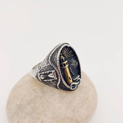 Men's Stainless Steel Ring Lighthouse Pattern