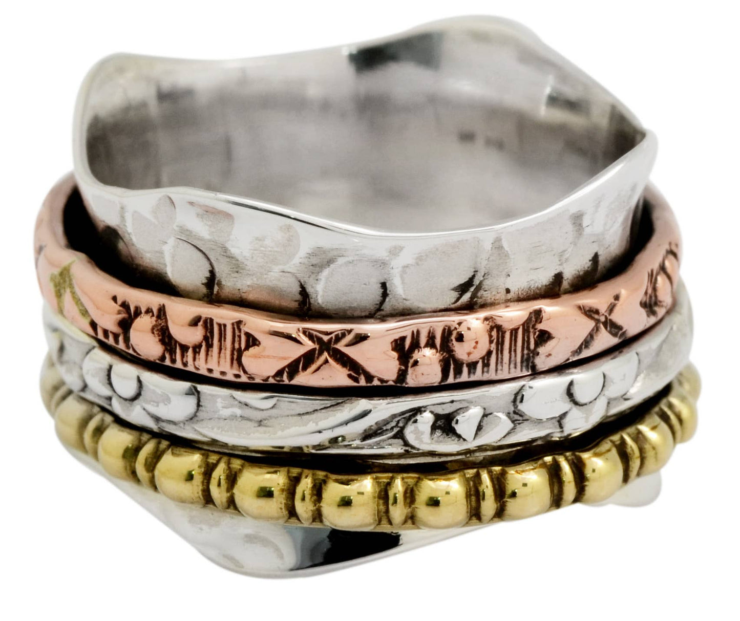 Meditation Spinner 925 Sterling Silver Brass Band Ring
