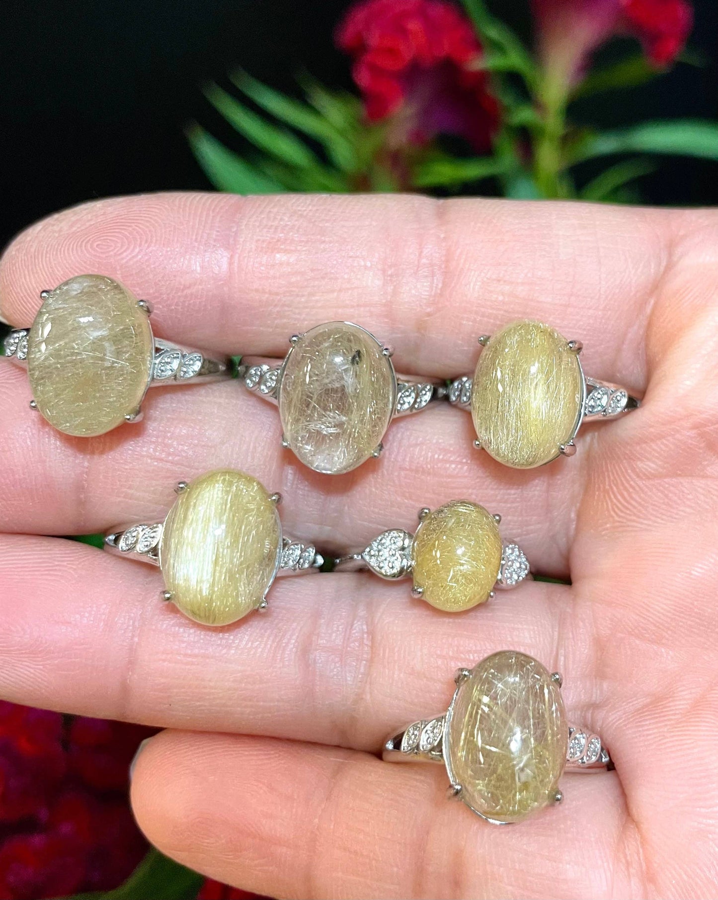 Natural Gold Rutilated Quartz Ring White